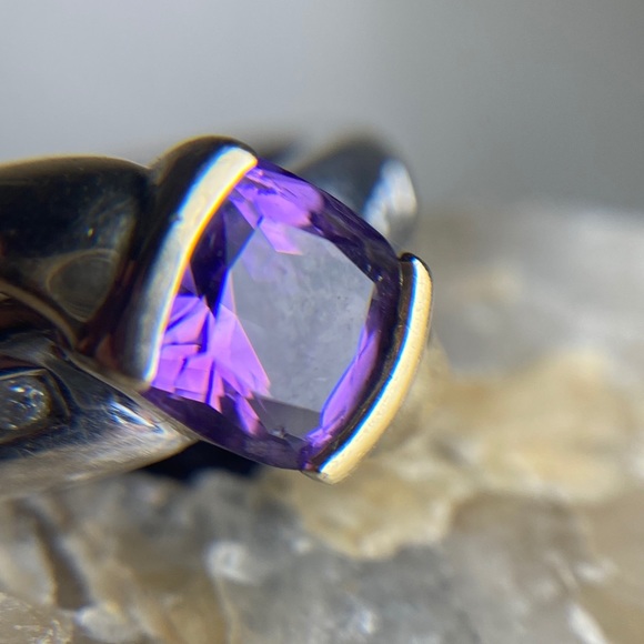 Amethyst and Diamond 2-Tone Gold 10k Ring - Picture 3 of 12